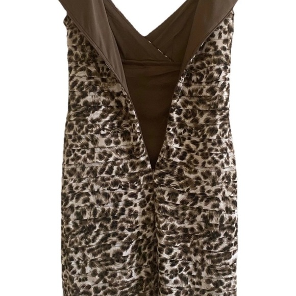 Adrianna Papell Womens Animal Print Size 4 Brown And Cream Pleated Sheath Dress - Picture 2 of 10